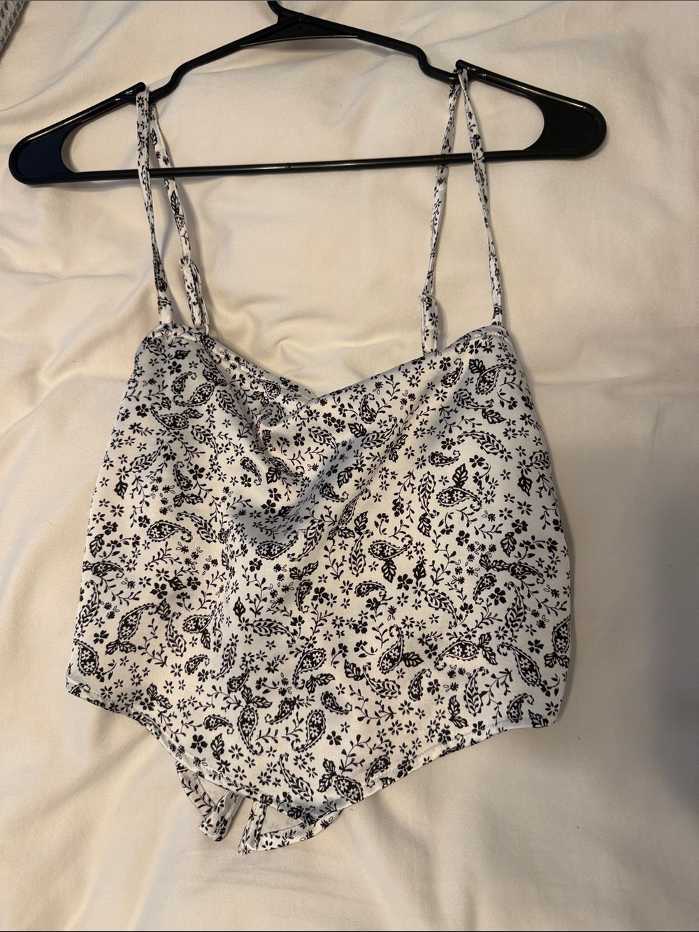 White Cowl Neck Paisley Print Crop Top